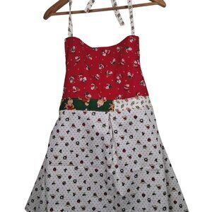 Vintage Handmade Patchwork Christmas Apron Santa Claus Wreath French Horn S-XL